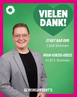 Vielen Dank für dieses starke Vertrauen! 💚
1.604 Stimmen in Bad Orb und 41.815 Stimmen im Main-Kinzig-Kreis – das ist alles andere als selbstverständlich.

Ich bin dankbar für jede einzelne Stimme, für die Unterstützung im Wahlkampf, die Gespräche, das Mitfiebern und das Vertrauen. 🙏

Jetzt geht die Arbeit erst richtig los🔥
Gemeinsam geht’s. 💚

#Danke #BadOrb #MainKinzig #Kommunalwahl